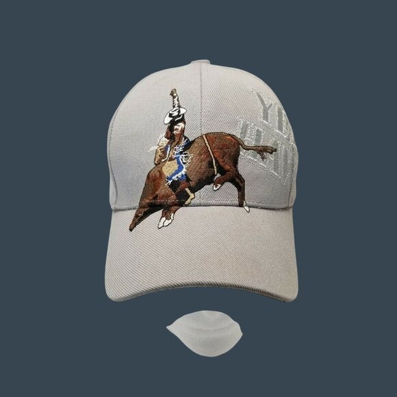 Gray Yeehaw Embroidered Bull Rider Adjustable Baseball Cap - Picture 1 of 11